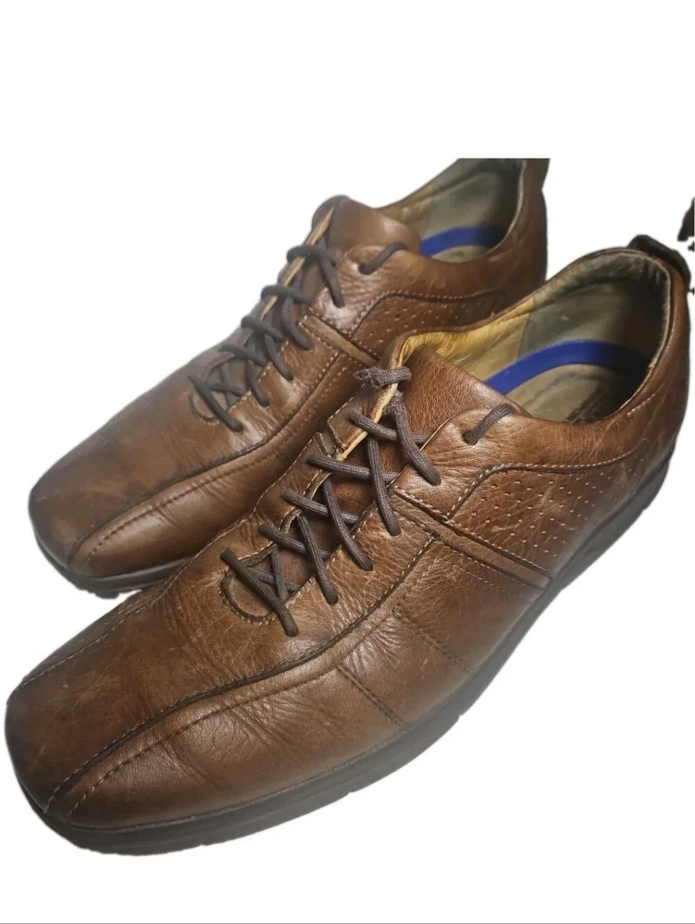 Johnston Murphy Shuler Brown Leather Bicycle Toe Oxford Shoe Men Size11M Derb[7E